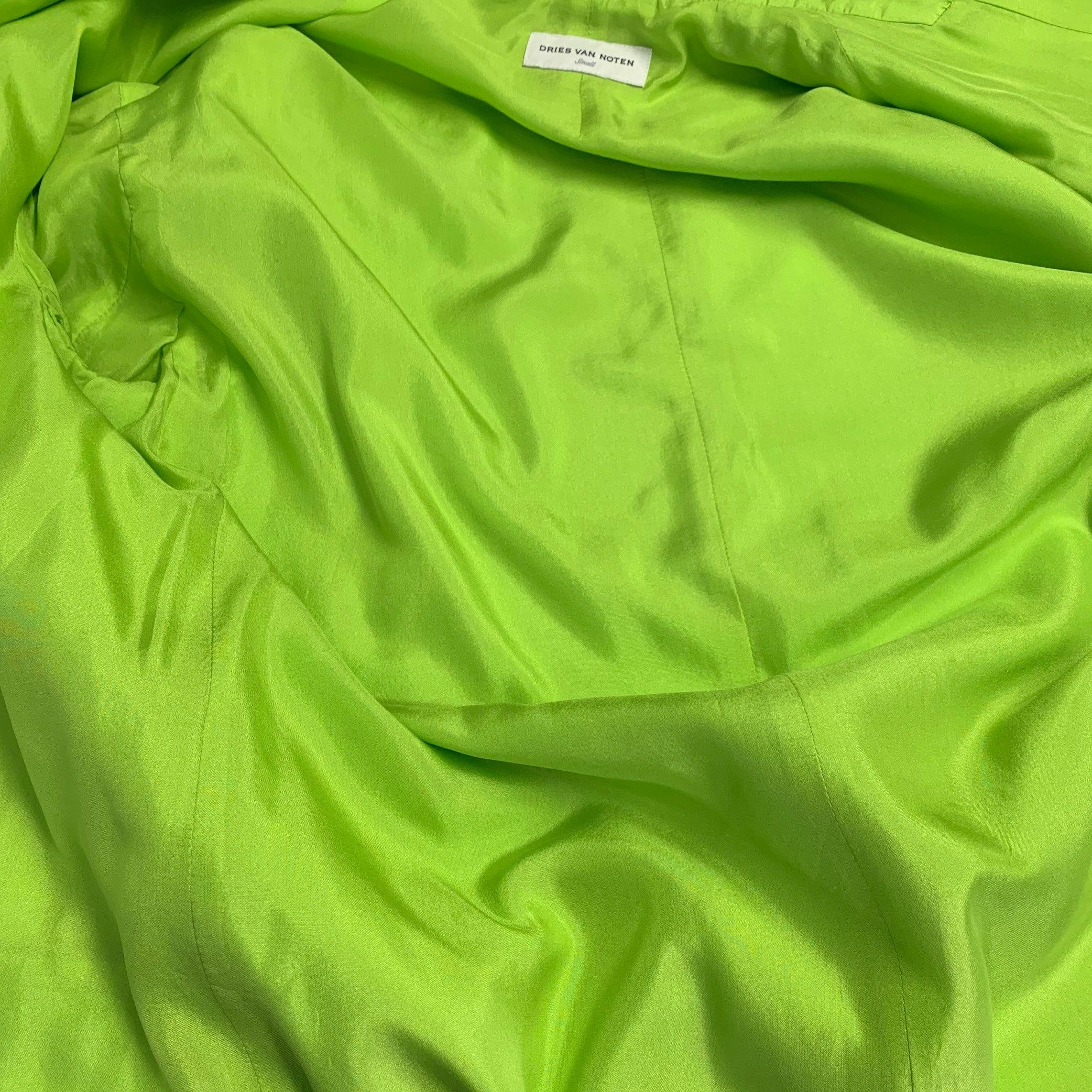 DRIES VAN NOTEN Size S Neon Green Silk Cotton Notch Lapel Suit 6