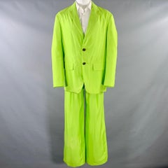 DRIES VAN NOTEN Size S Neon Green Silk Cotton Notch Lapel Suit