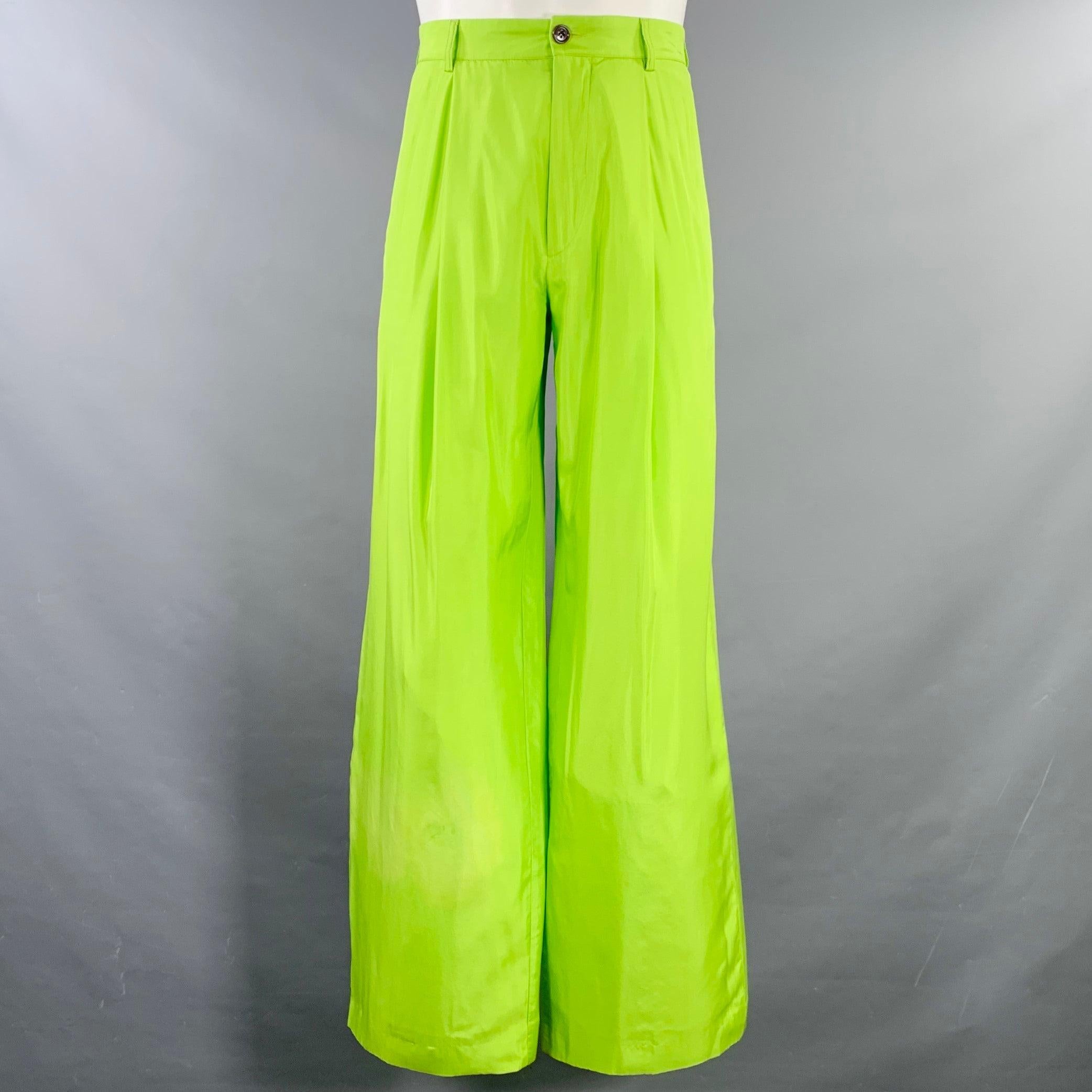 DRIES VAN NOTEN Size S Neon Green Silk Cotton Notch Lapel Suit In Good Condition In San Francisco, CA