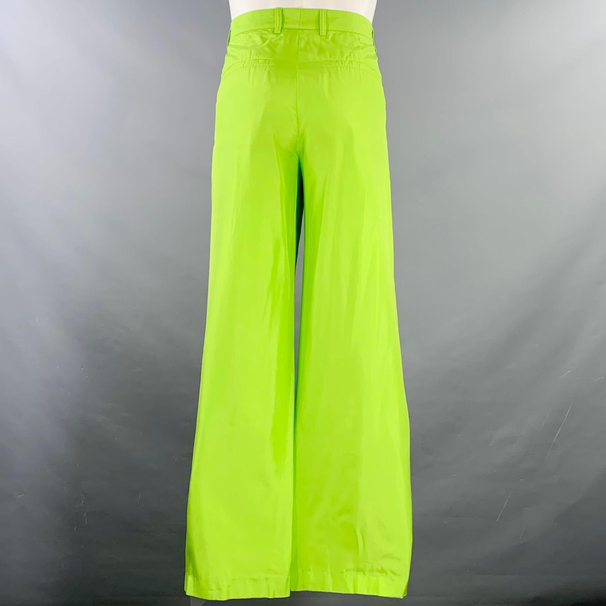 Men's DRIES VAN NOTEN Size S Neon Green Silk Cotton Notch Lapel Suit