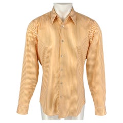 DRIES VAN NOTEN Size S Orange White Stripe Cotton Button Up Long Sleeve Shirt