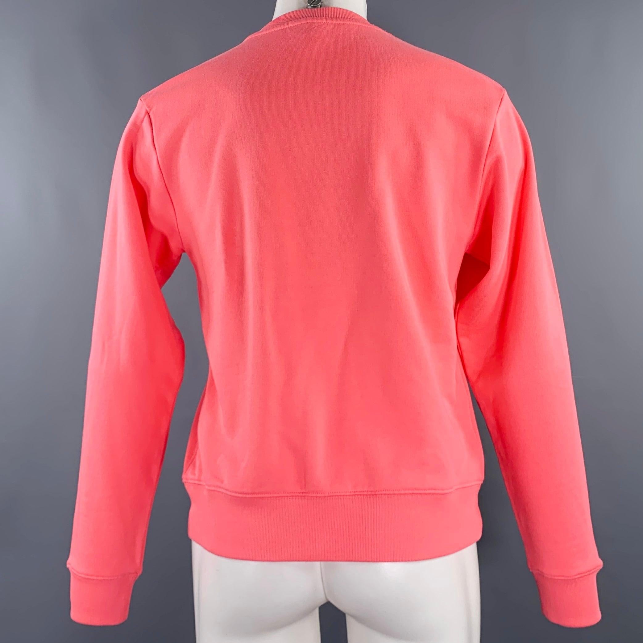 DRIES VAN NOTEN Size S Pink Coral Cotton Crew Neck Sweatshirt In Good Condition For Sale In San Francisco, CA