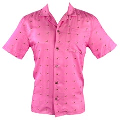 DRIES VAN NOTEN Size S Pink Green Black Birds Short Sleeve Shirt