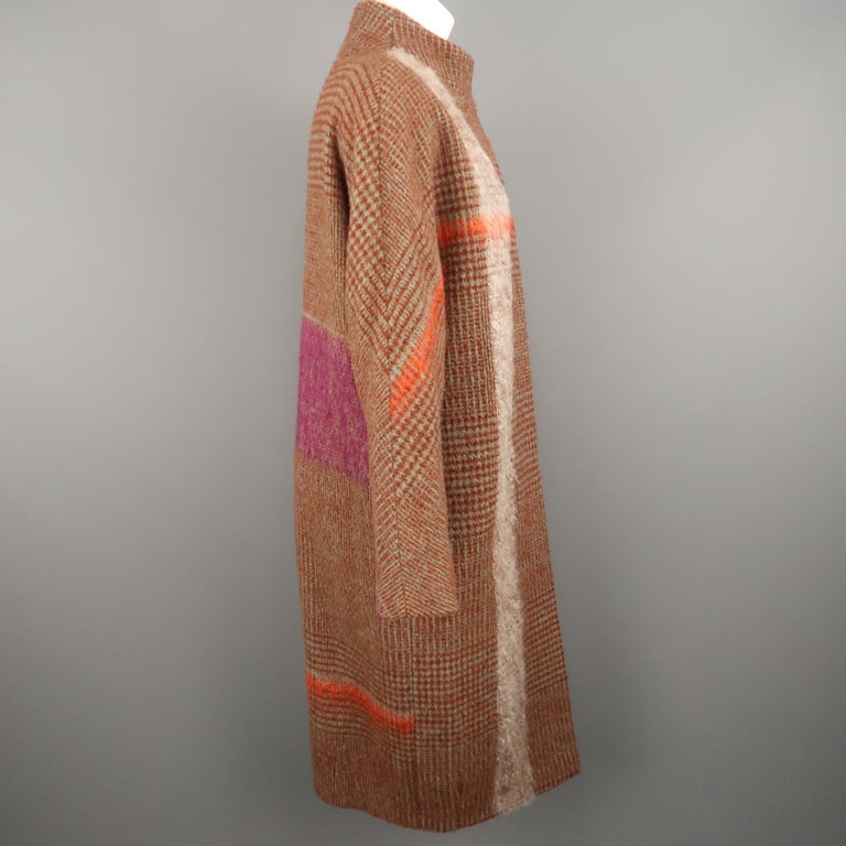 DRIES VAN NOTEN Size S Rust Houndstooth Color Block Wool / Mohair Coat