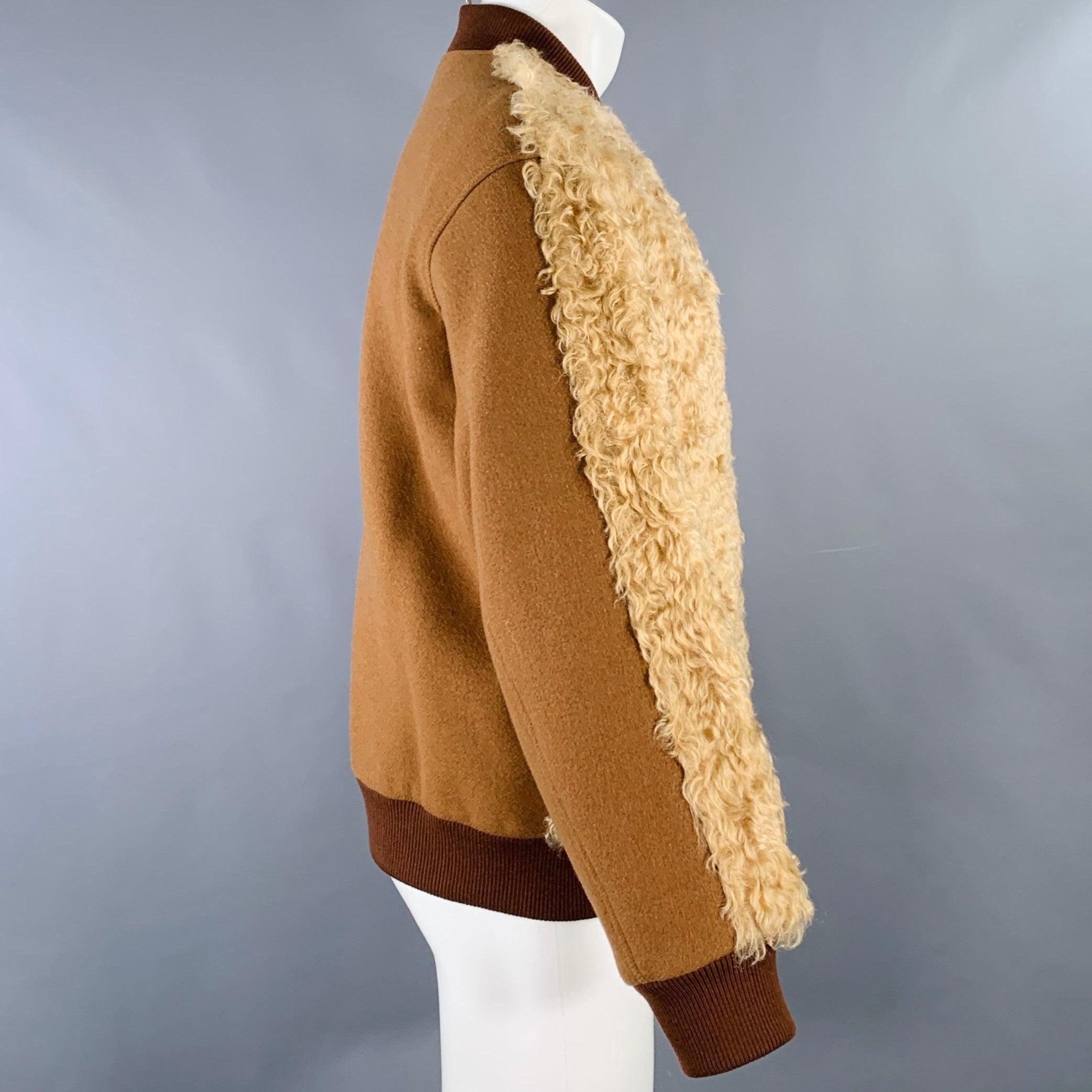 DRIES VAN NOTEN Size S Tan Brown Shaggy Faux Shearling Bomber Jacket In Excellent Condition For Sale In San Francisco, CA