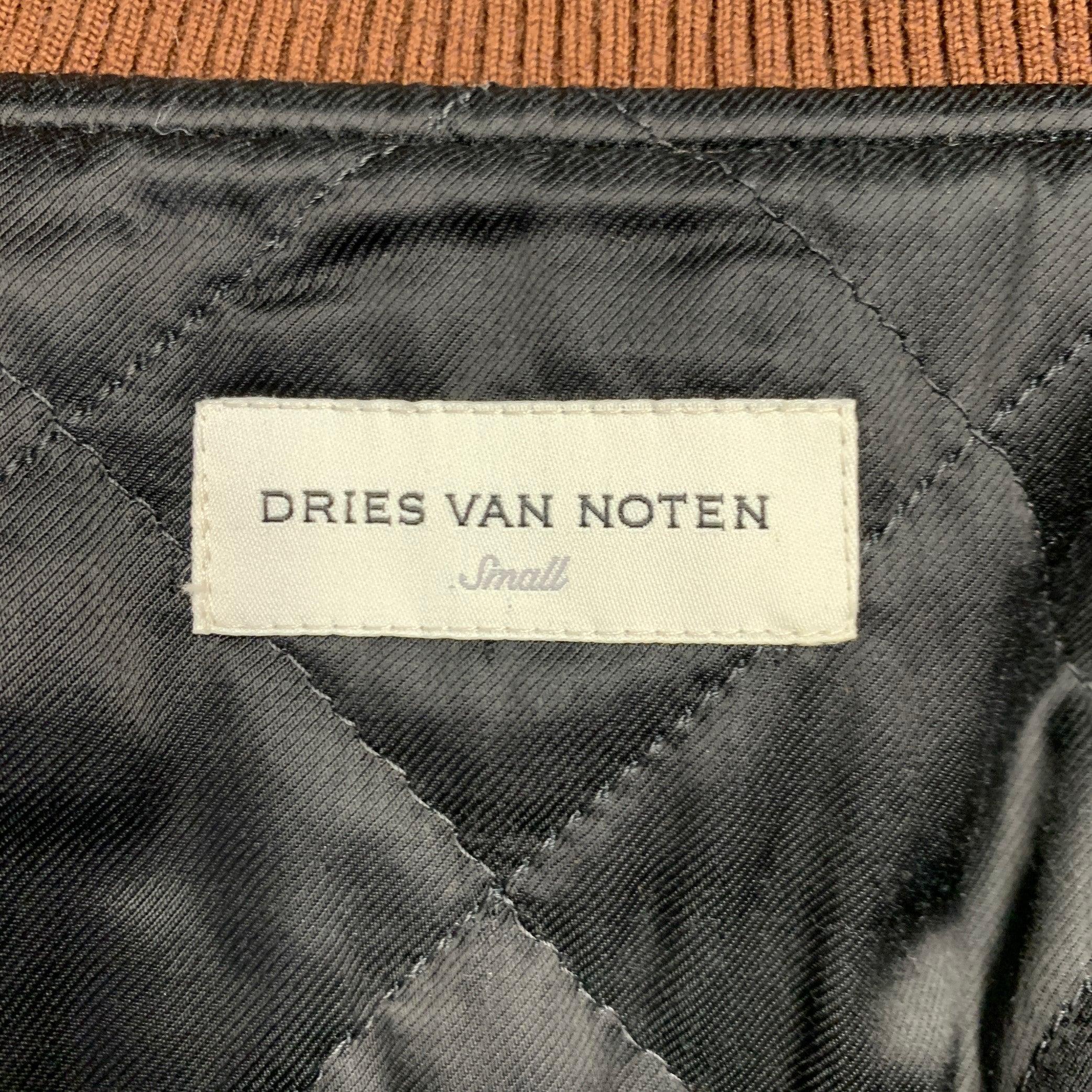 DRIES VAN NOTEN Size S Tan Brown Shaggy Faux Shearling Bomber Jacket For Sale 1