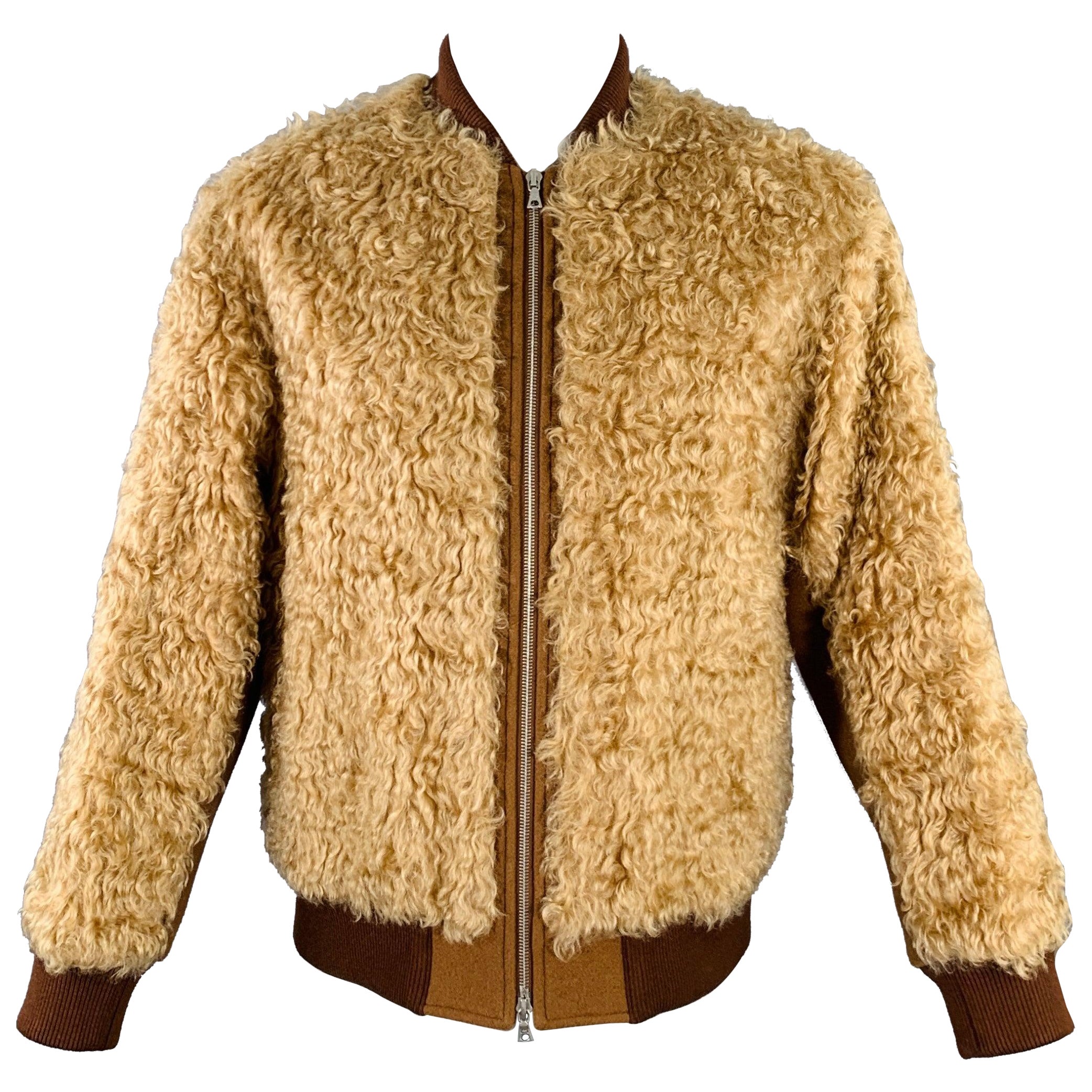 DRIES VAN NOTEN Chaqueta bomber de imitación de piel de cordero marrón tostado talla S