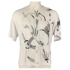 DRIES VAN NOTEN Size S White Black Embroidery Cotton Crew-Neck T-shirt