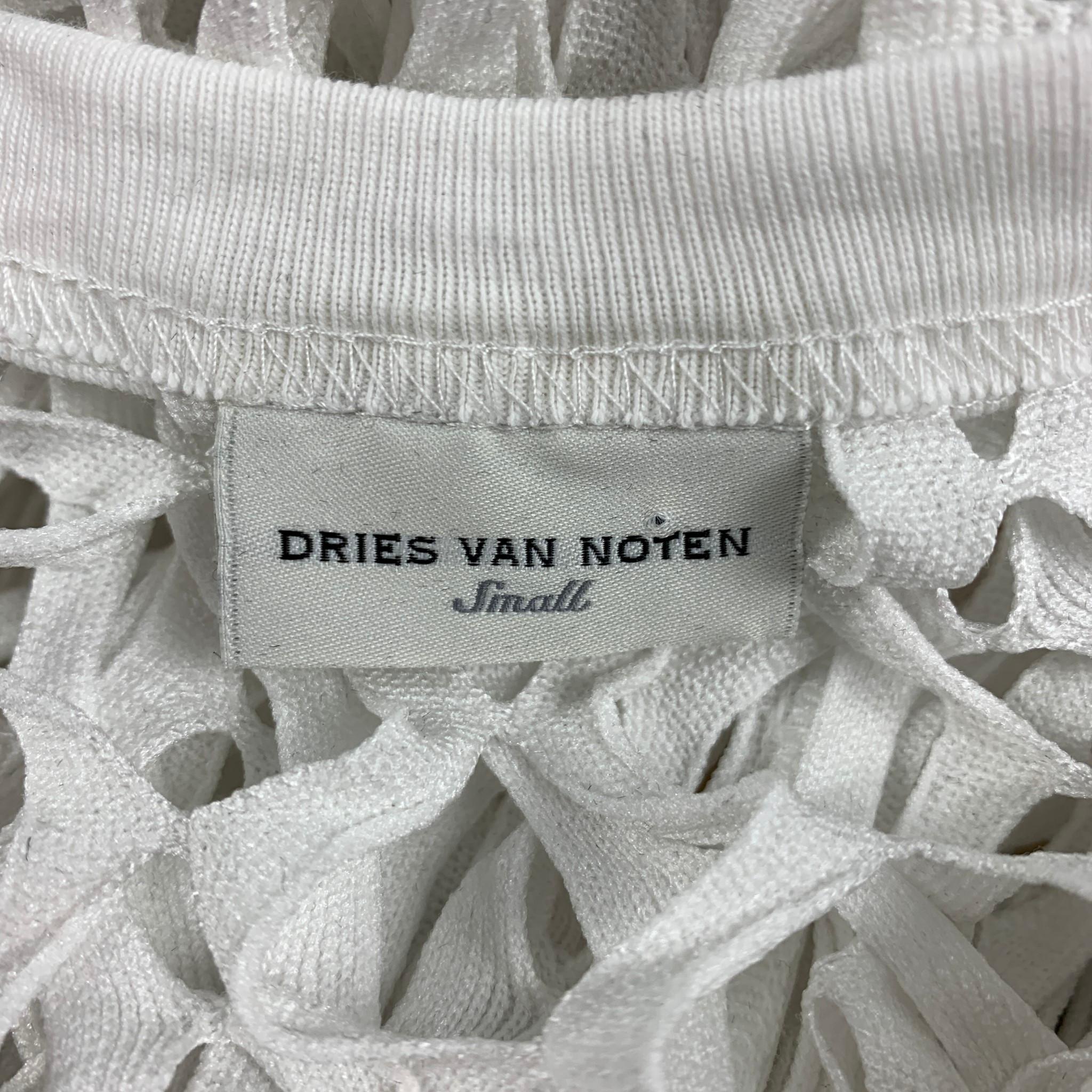 Women's DRIES VAN NOTEN Size S White Polyester Mesh Crew-Neck Casual Top