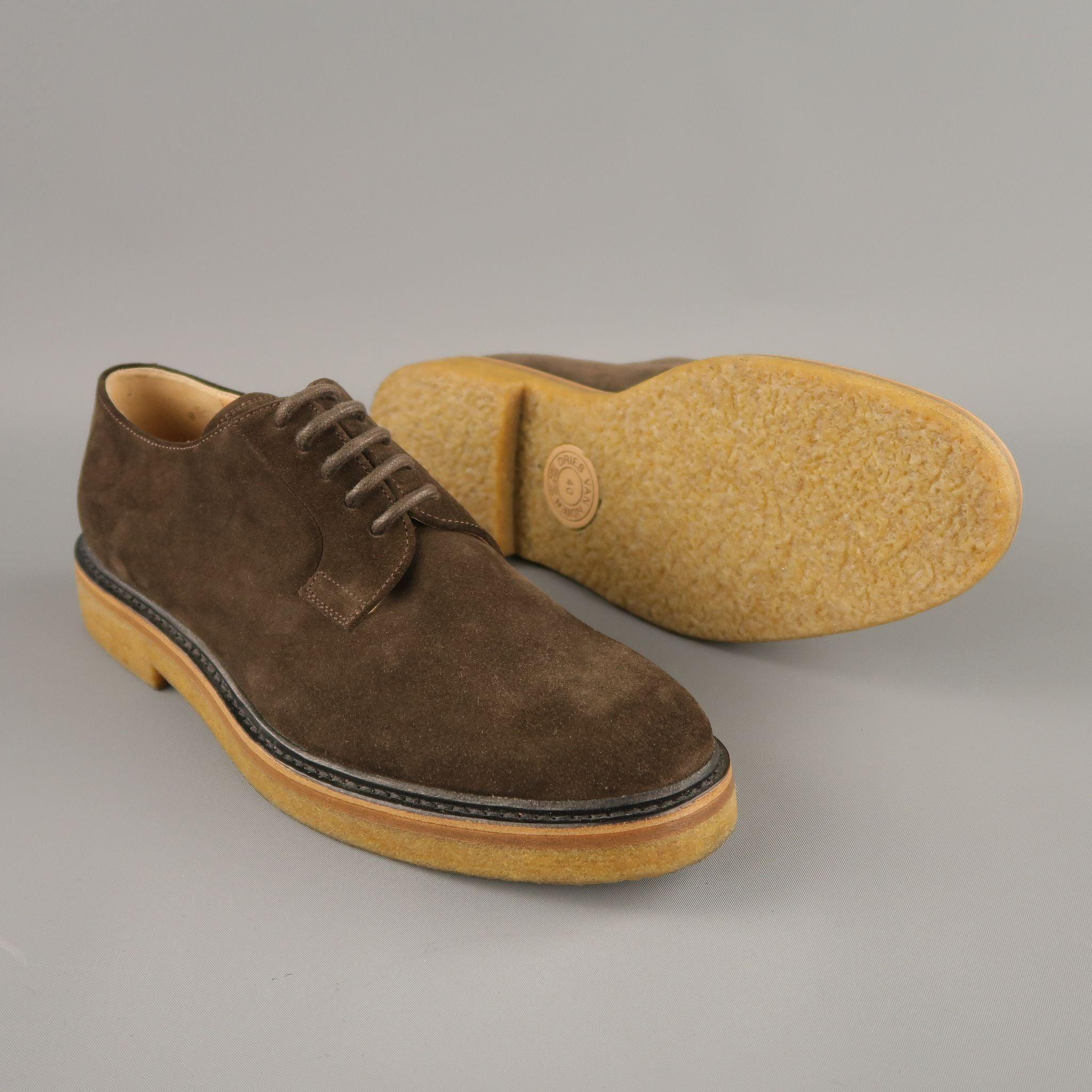 DRIES VAN NOTEN Size US 7 Brown Solid Suede Crepe Sole Lace Up Shoes In Excellent Condition For Sale In San Francisco, CA