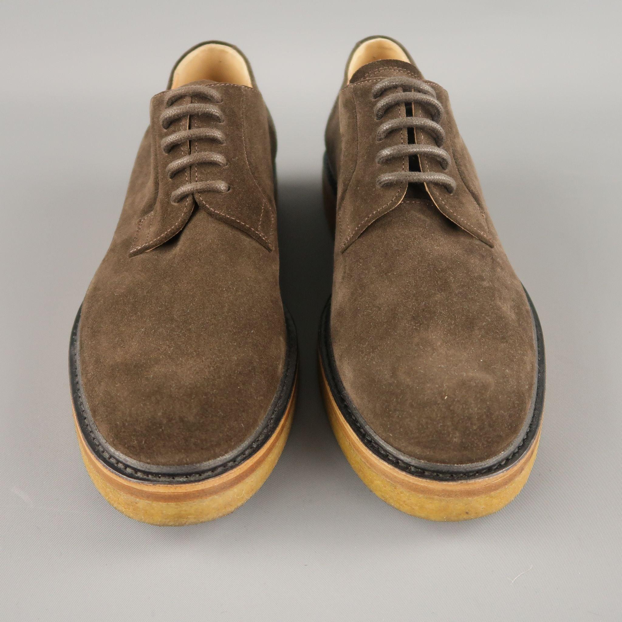 Men's DRIES VAN NOTEN Size US 7 Brown Solid Suede Crepe Sole Lace Up Shoes For Sale