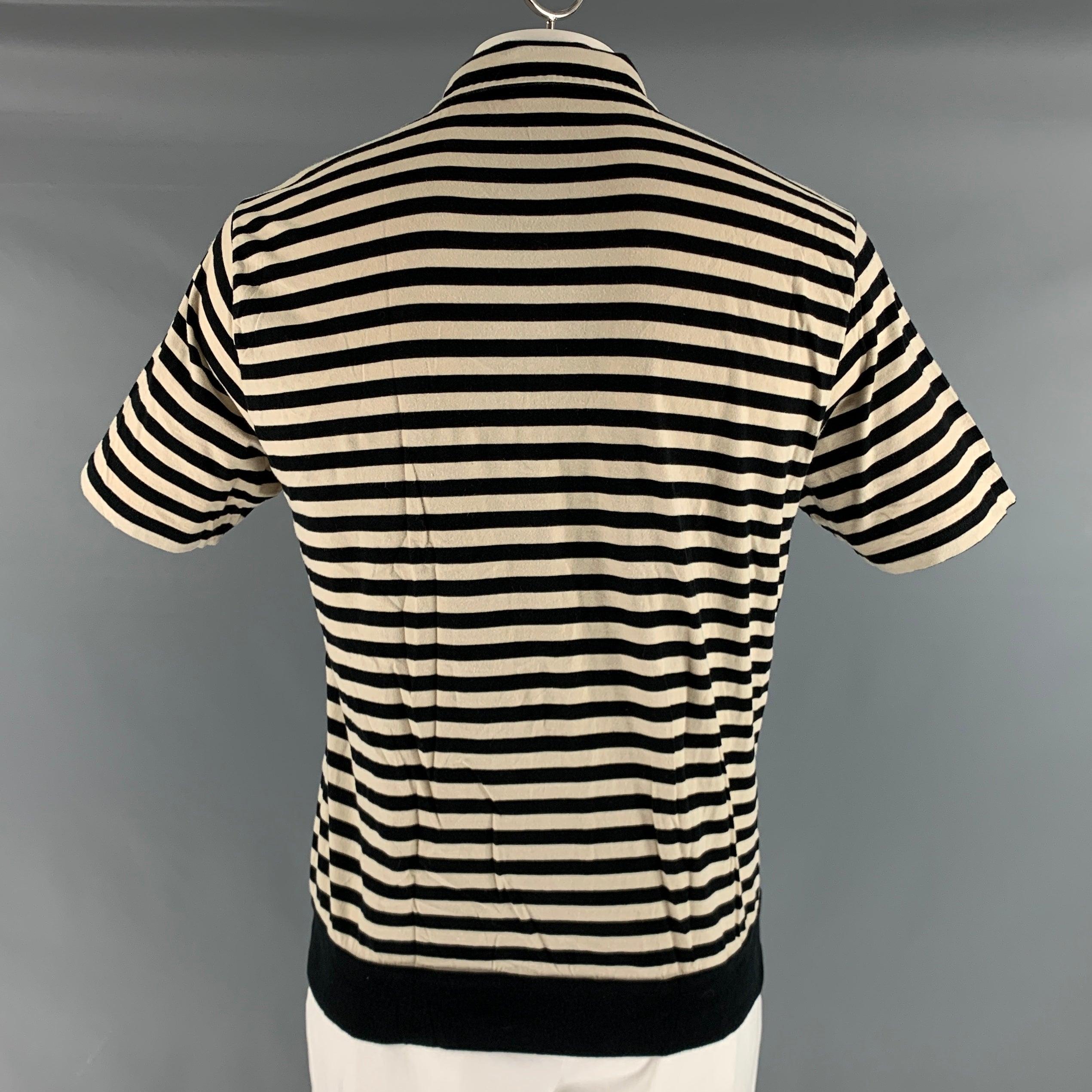 DRIES VAN NOTEN Size XL Black Cream Stripe Cotton Short Sleeve Polo In Good Condition In San Francisco, CA
