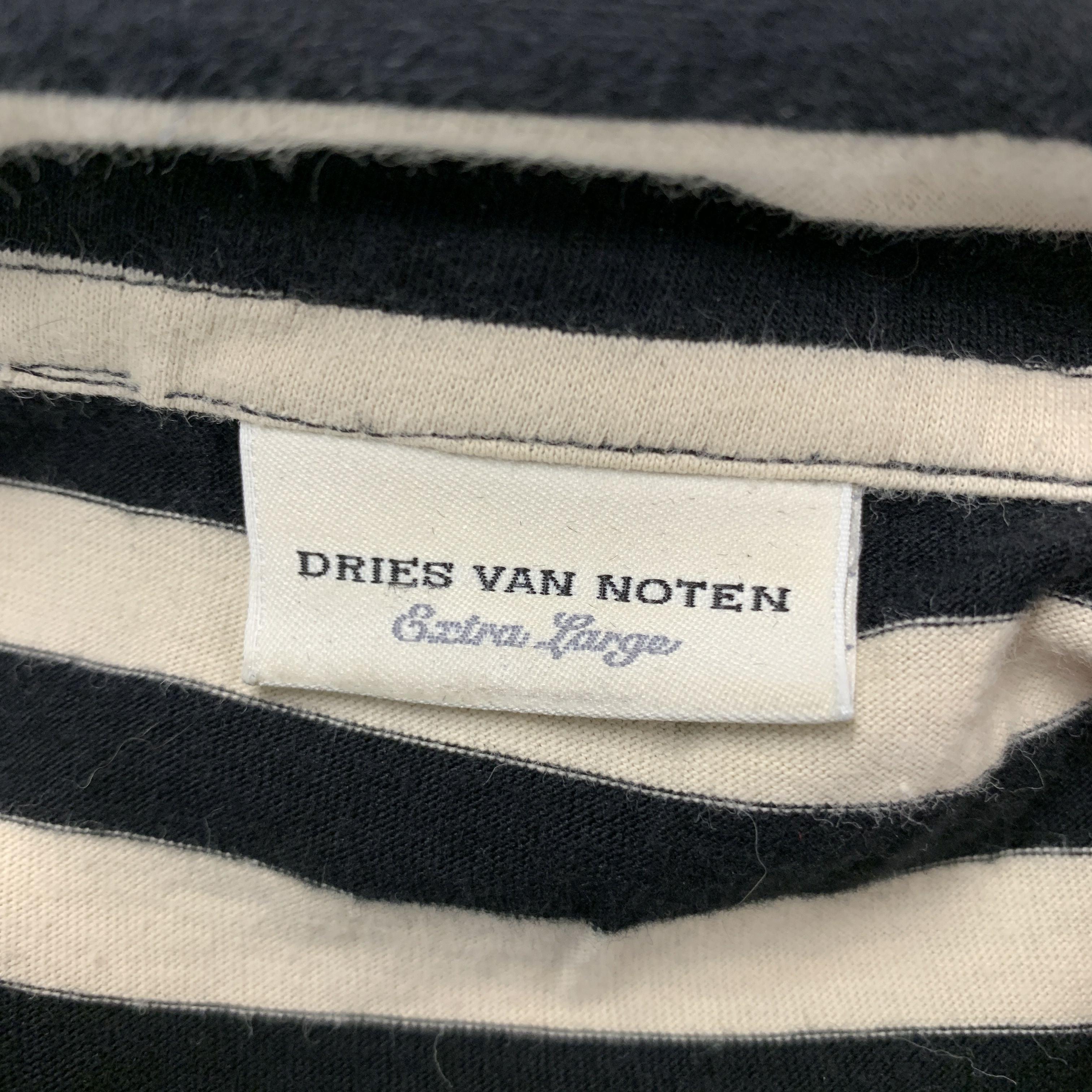 Men's DRIES VAN NOTEN Size XL Black Cream Stripe Cotton Short Sleeve Polo