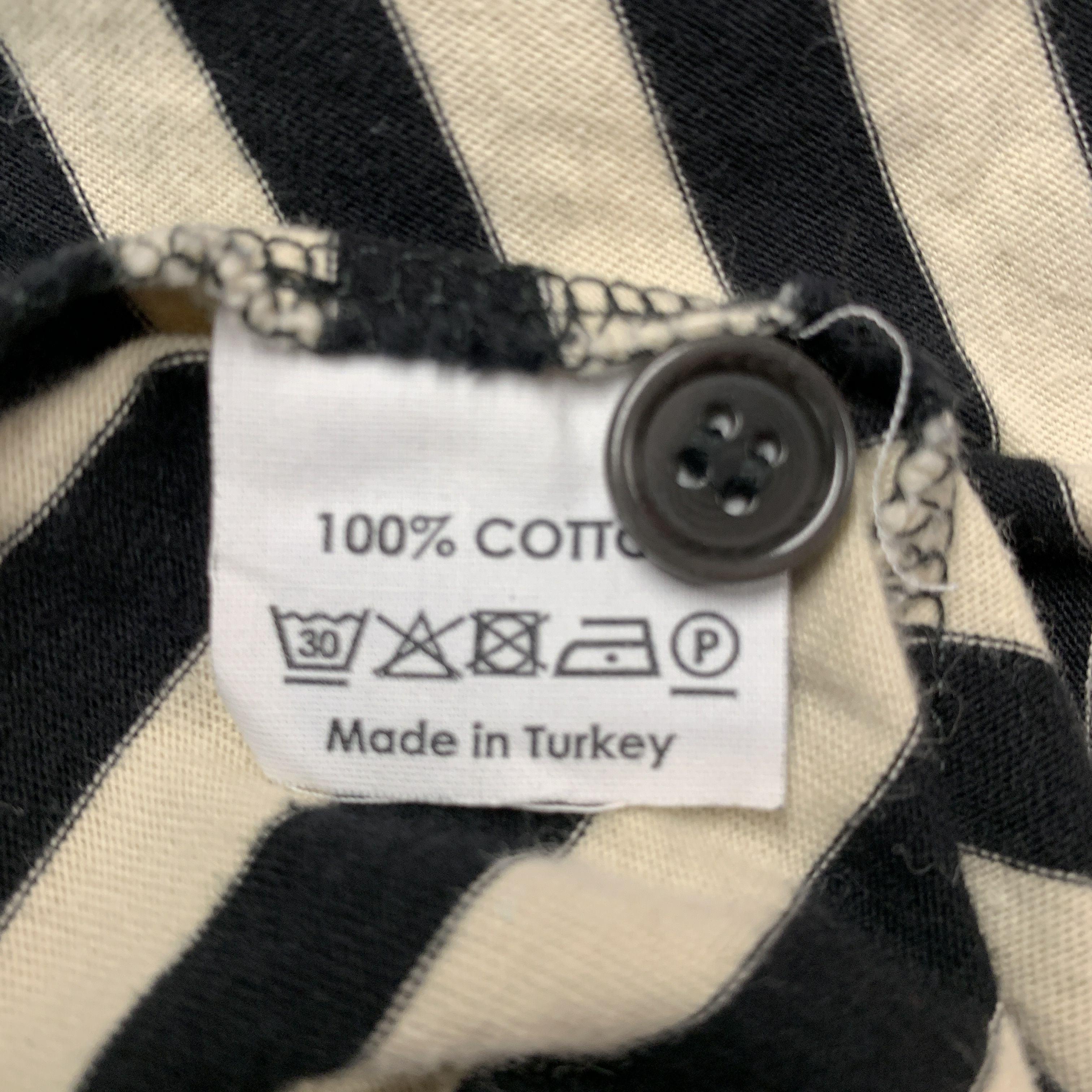 DRIES VAN NOTEN Size XL Black Cream Stripe Cotton Short Sleeve Polo 1