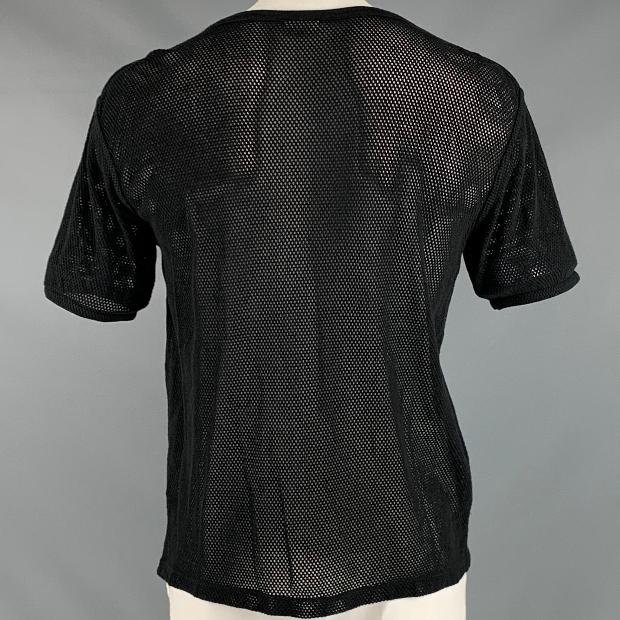 DRIES VAN NOTEN Size XL Black Mesh Cotton Crew-Neck T-shirt In Excellent Condition In San Francisco, CA