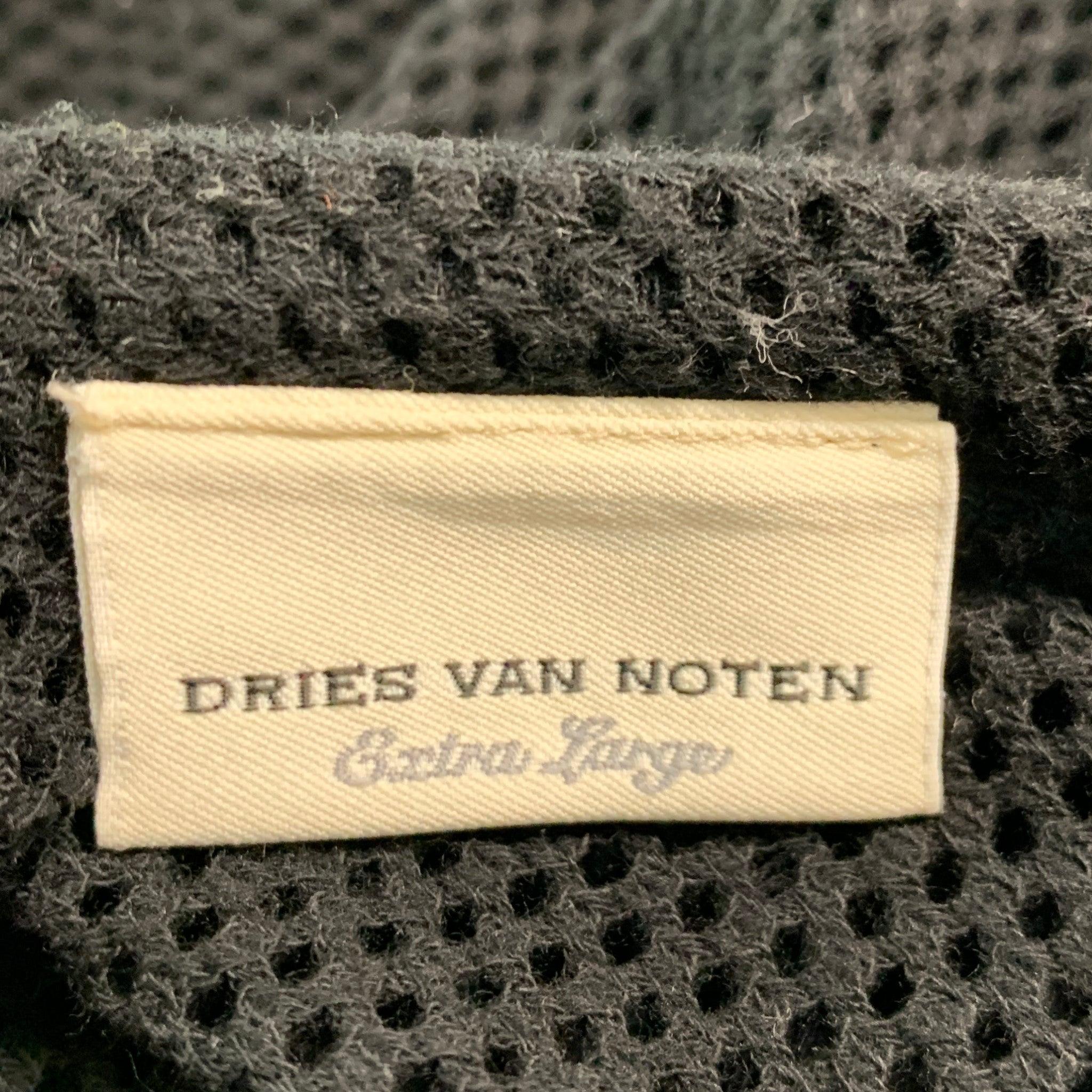 Men's DRIES VAN NOTEN Size XL Black Mesh Cotton Crew-Neck T-shirt