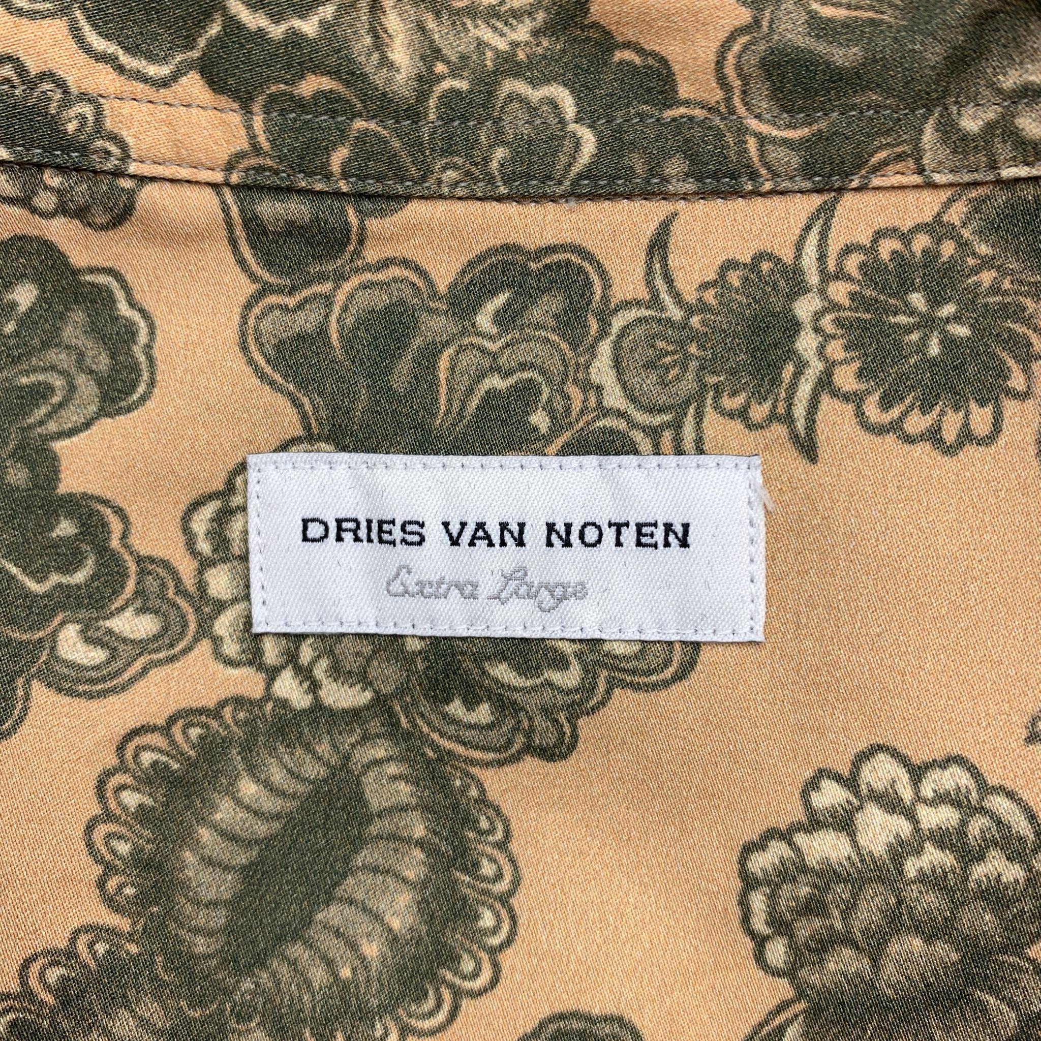 DRIES VAN NOTEN Size XL Gold & Green Floral Cotton Bronze Hem Short Sleeve Shirt 3