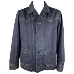 DRIES VAN NOTEN Size XL Indigo Contrast Stitch Denim Buttoned Jacket