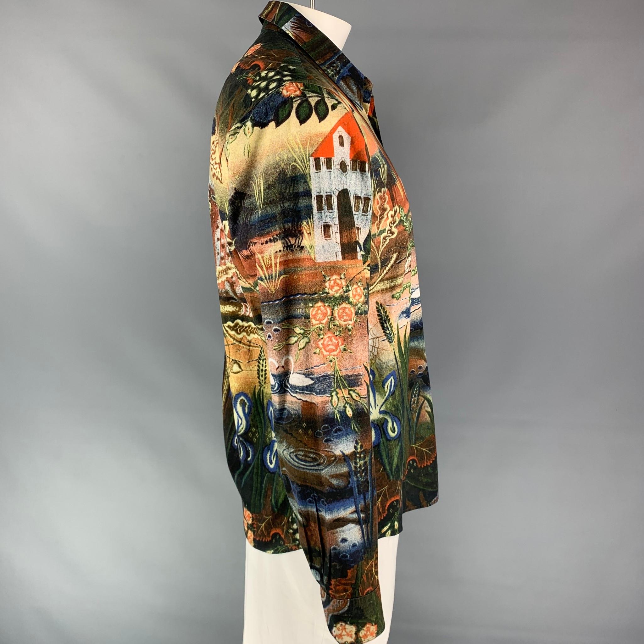 DRIES VAN NOTEN Size XL Multi-Color Print Cotton Button Up Long Sleeve Shirt In Excellent Condition In San Francisco, CA