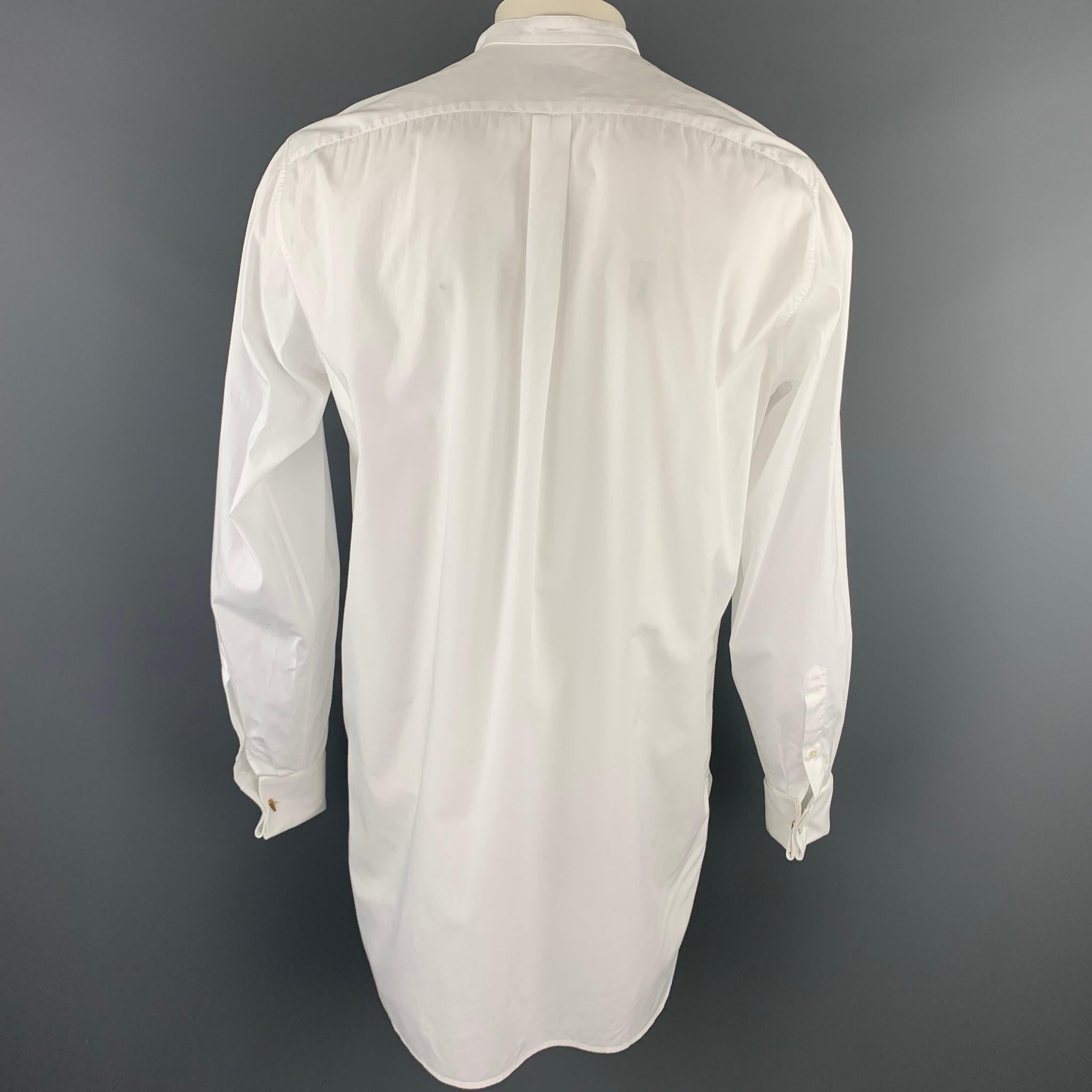 Men's DRIES VAN NOTEN Size XL White Embroidery Cotton Nehru Collar Long Sleeve Shirt