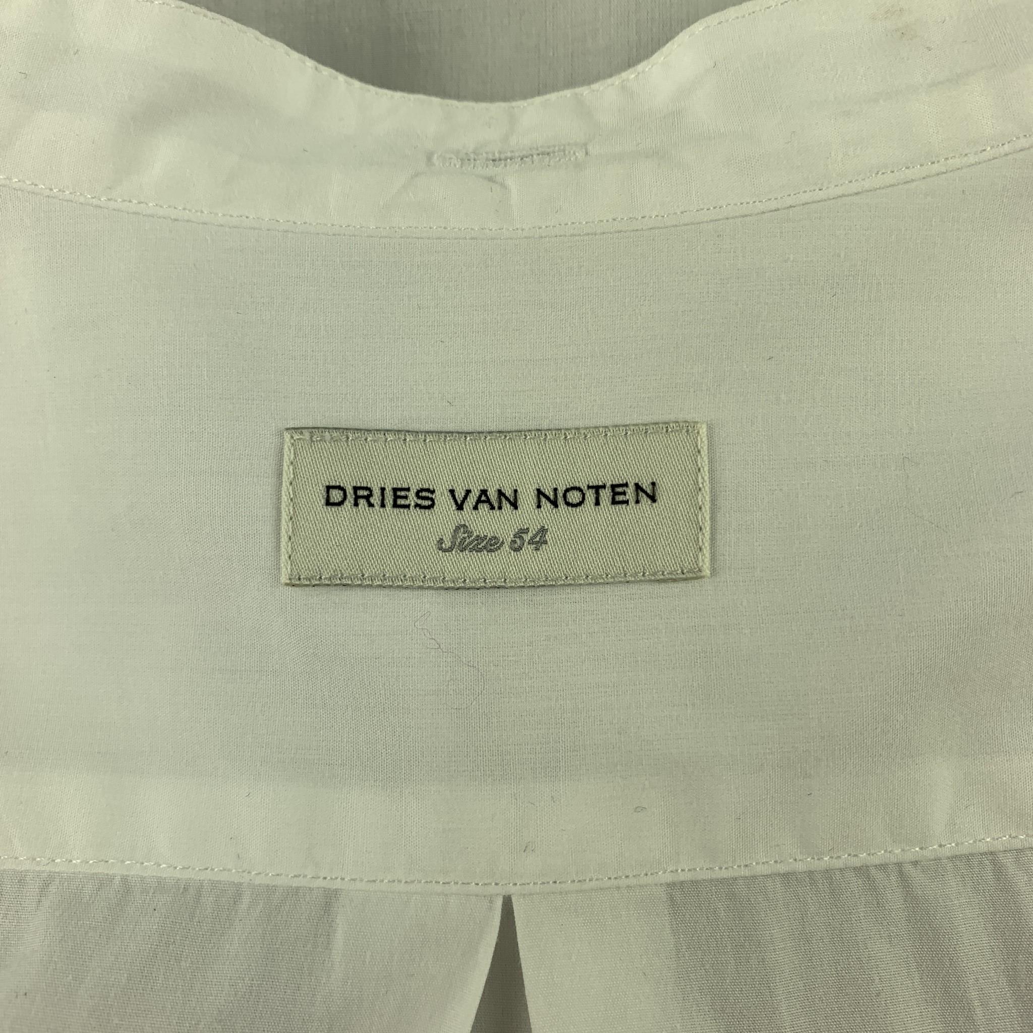 DRIES VAN NOTEN Size XL White Embroidery Cotton Nehru Collar Long Sleeve Shirt 1