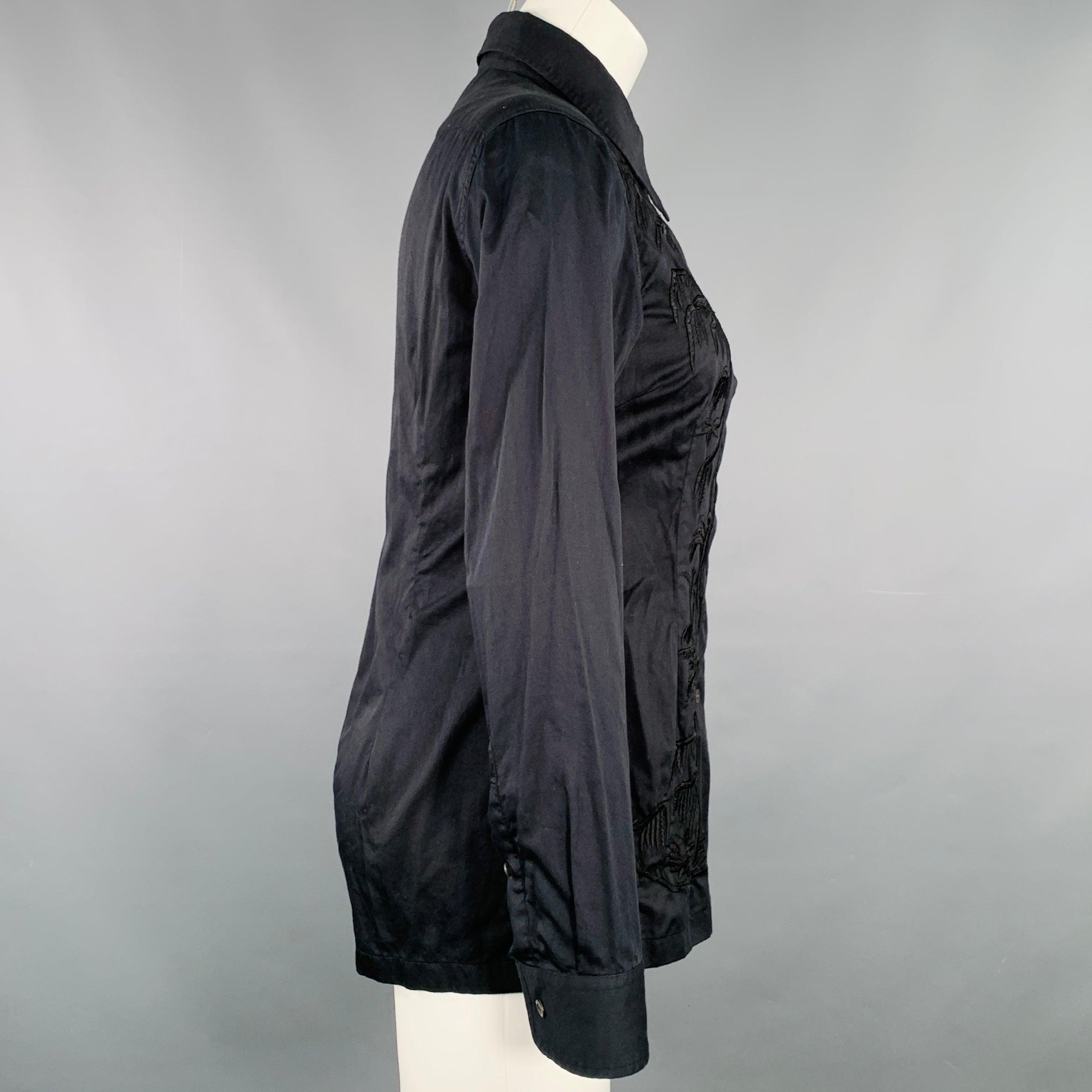 Nero Dries van Noten Taglia XS Camicia a maniche lunghe in cotone nero ricamato in vendita