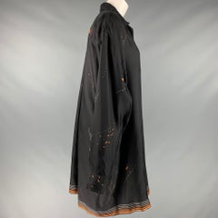DRIES VAN NOTEN Size XS Black Orange White Silk Print Tunic Shirt