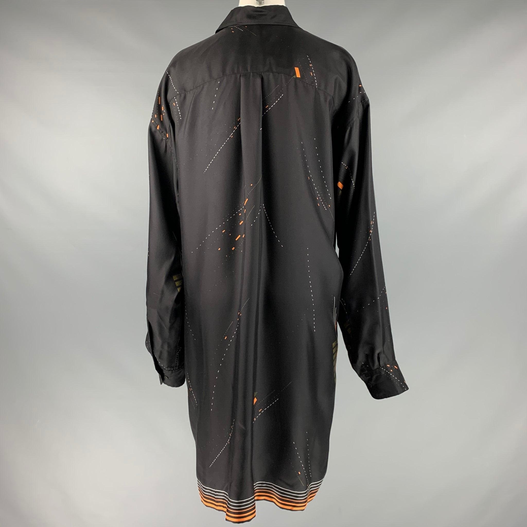 DRIES VAN NOTEN Size XS Black Orange White Silk Print Tunic Shirt In Good Condition In San Francisco, CA