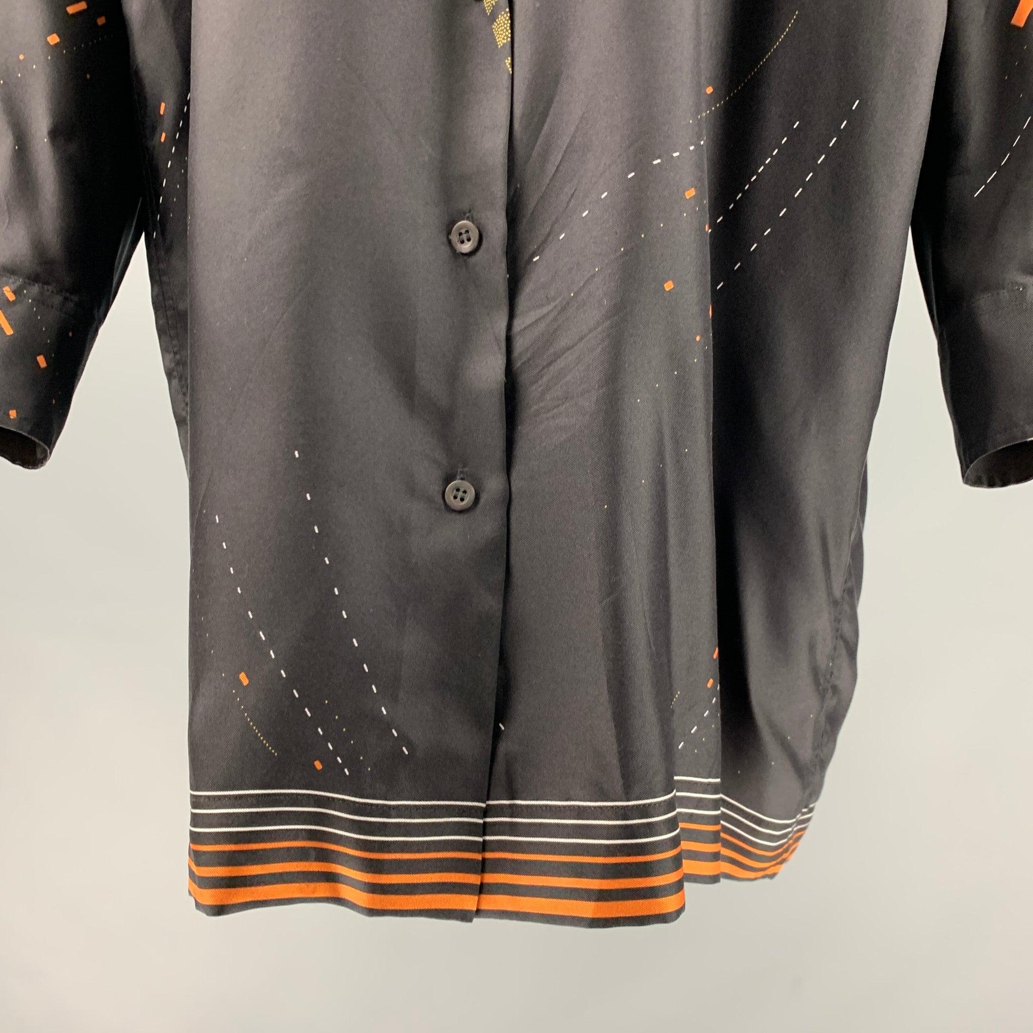 DRIES VAN NOTEN Size XS Black Orange White Silk Print Tunic Shirt 2