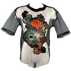 DRIES VAN NOTEN Size XS Black Tulle Silk Flower Applique T Shirt