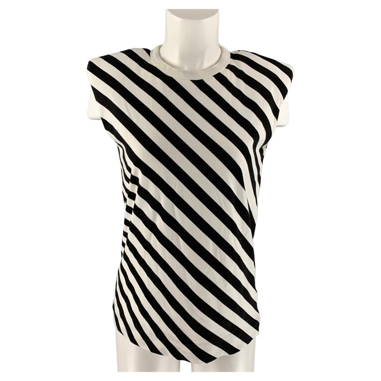 DRIES VAN NOTEN Size XS Black and White Cotton Stripe Sleeveless Casual Top  For Sale at 1stDibs