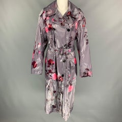 DRIES VAN NOTEN Größe XS Grau & Rosa Floral Polyurethan Bend Trenchcoat mit Gürtel und Gürtel