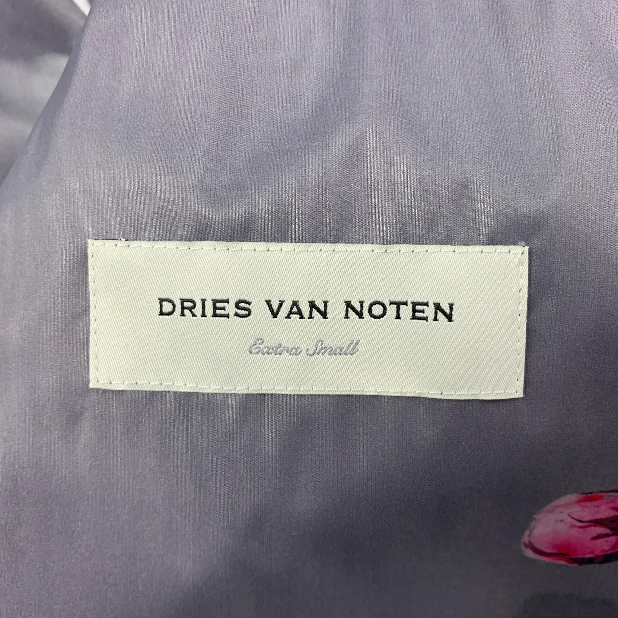 DRIES VAN NOTEN Size XS Grey & Pink Floral Polyurethane Bend Belted Trench Coat 1