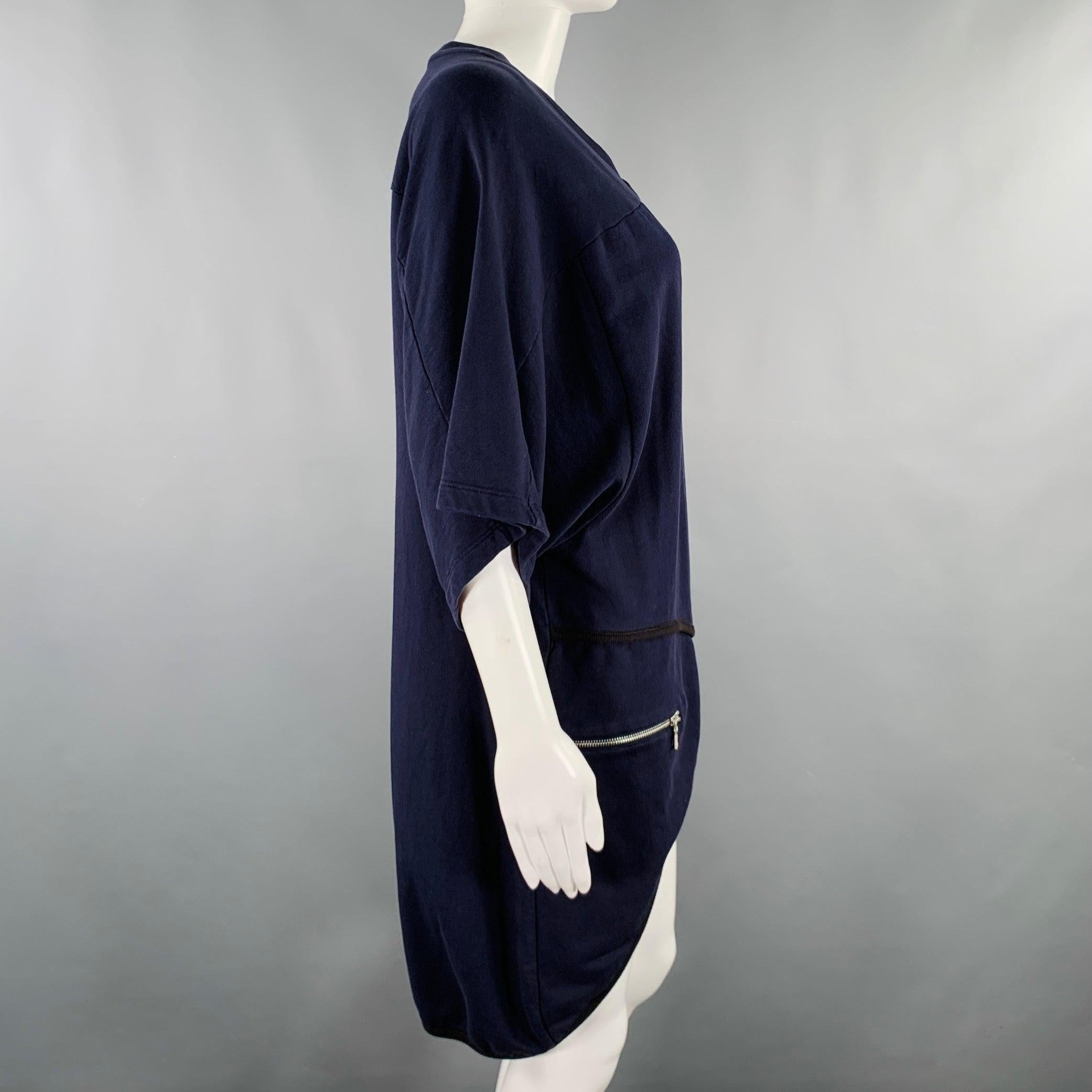 DRIES VAN NOTEN Talla XS Azul marino Negro Vestido asimétrico de punto de contraste de algodón en Excelente estado para la venta en San Francisco, CA
