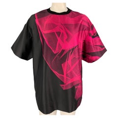 DRIES VAN NOTEN Size XS Pink Black Abstract Nylon Oversized T-shirt