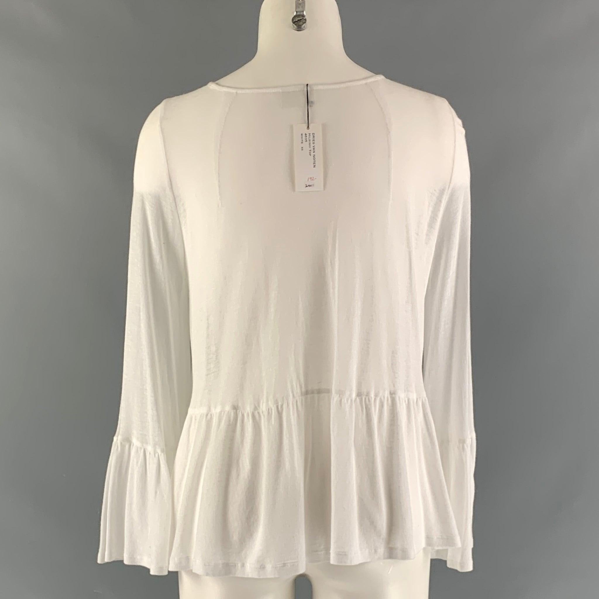DRIES VAN NOTEN Size XS White Cotton Ruffled Oversized Casual Top In Excellent Condition In San Francisco, CA
