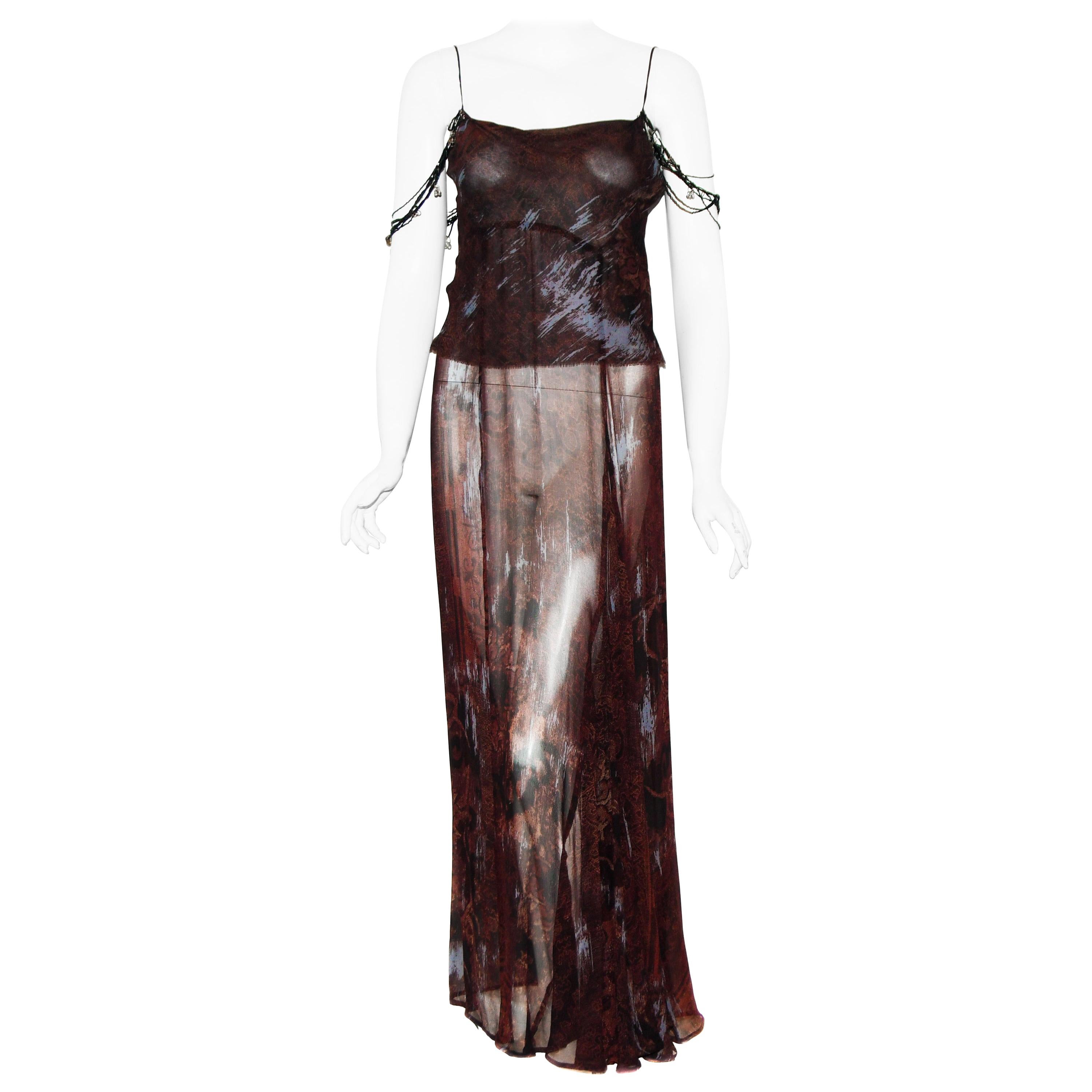 Dries Van Noten Sleeveless Long Evening Dress w/Multi Beaded Straps 40 EU