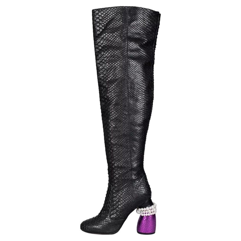 Dries Van Noten Snakeskin Over Knee Boots - EU 38 For Sale