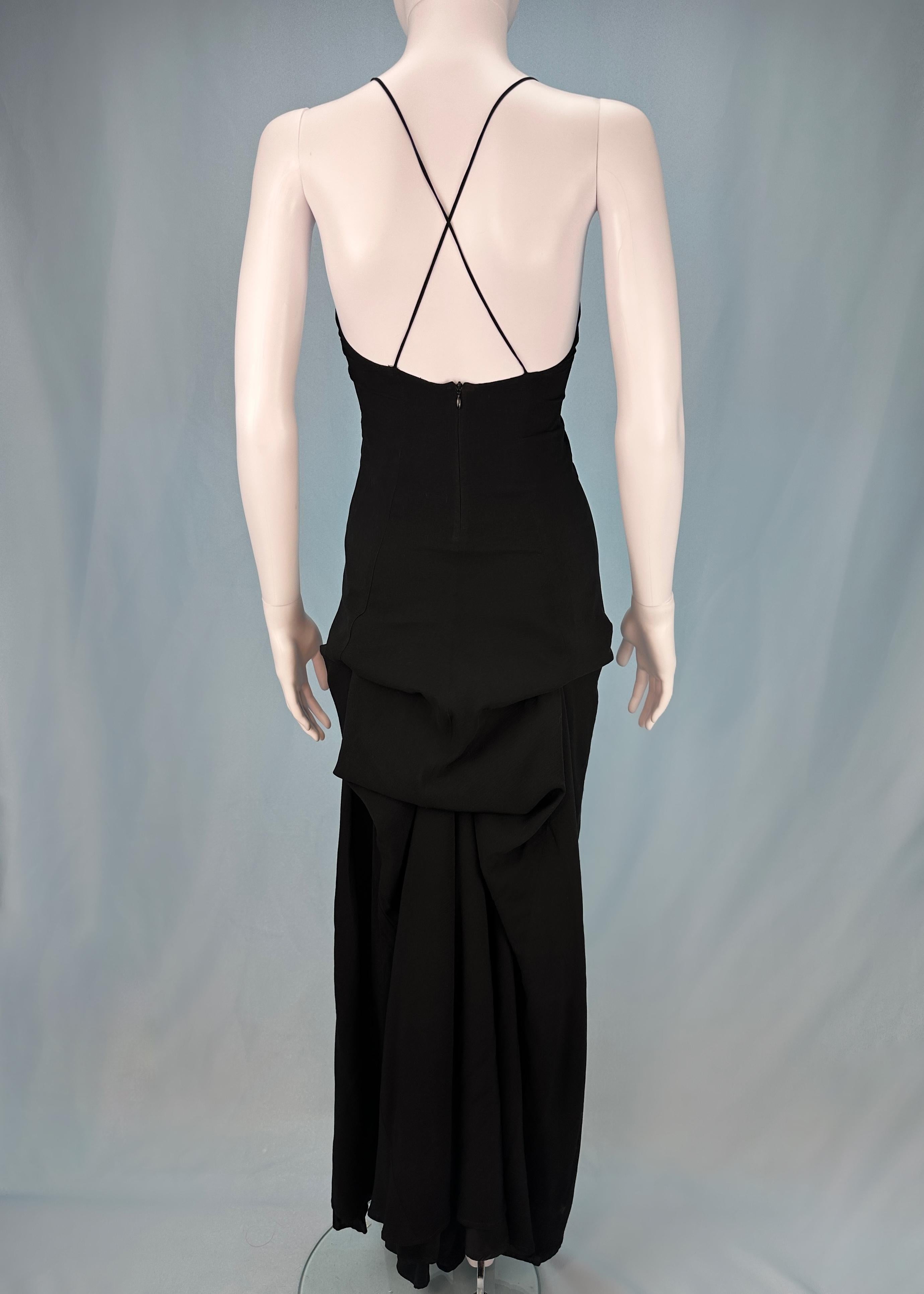 Women's Dries Van Noten Spring 1999 Runway Black Silk Bustle Dress For Sale