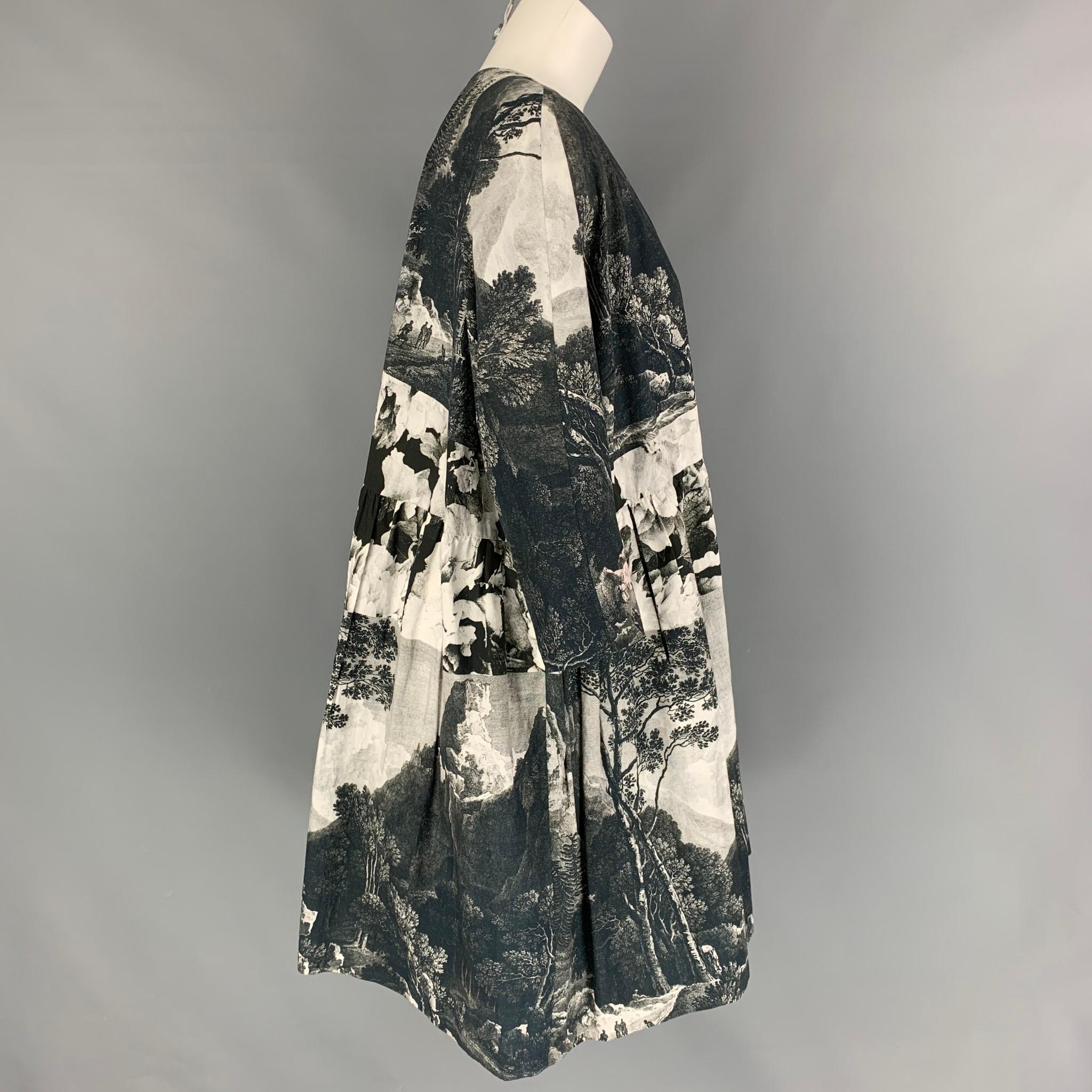Gray DRIES VAN NOTEN Spring 2012 Size S Charcoal White Tapestry Cotton Dress