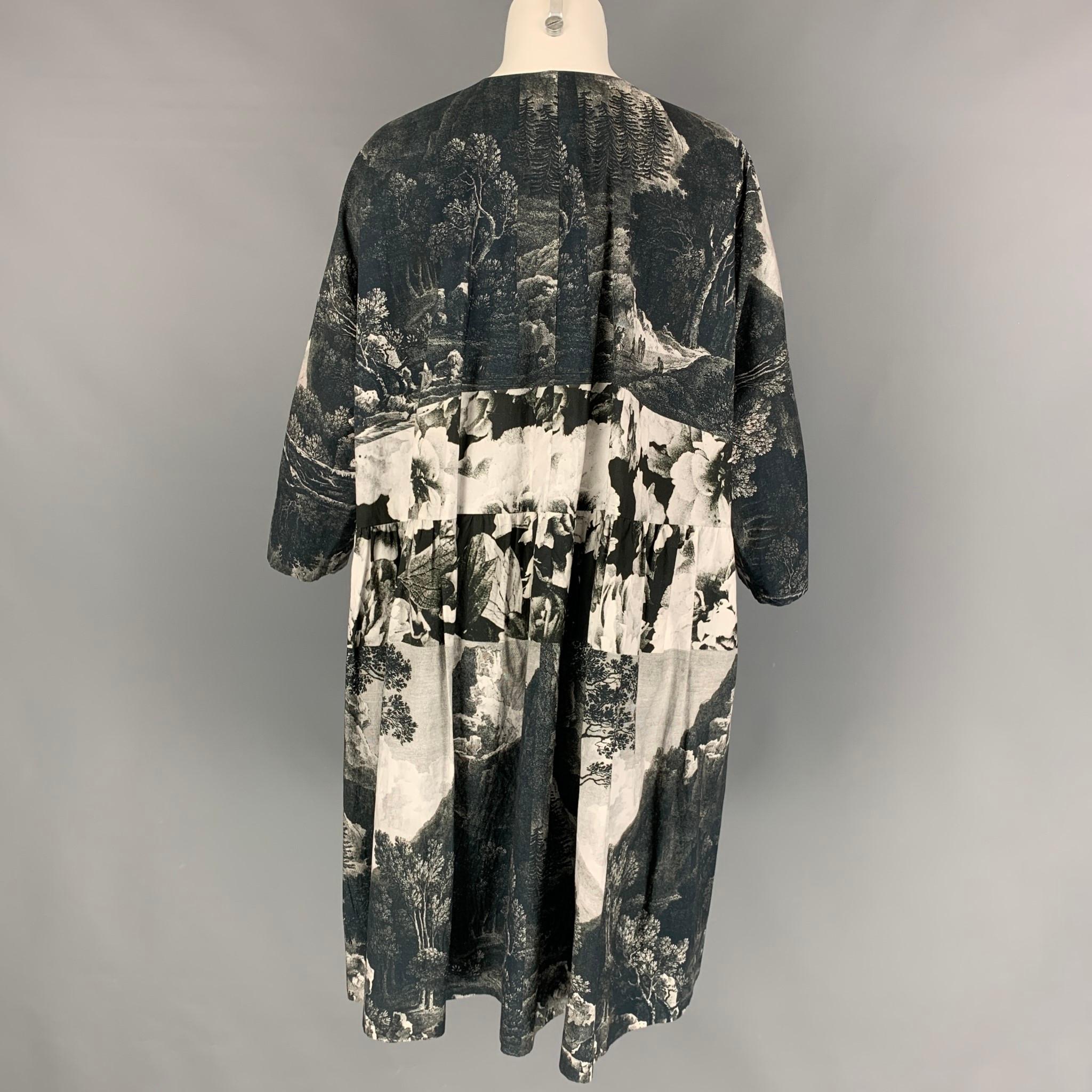 DRIES VAN NOTEN Spring 2012 Size S Charcoal White Tapestry Cotton Dress In Good Condition In San Francisco, CA