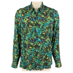 DRIES VAN NOTEN SS 20 Size XL Green Blue Sequined Viscose Button Up Shirt