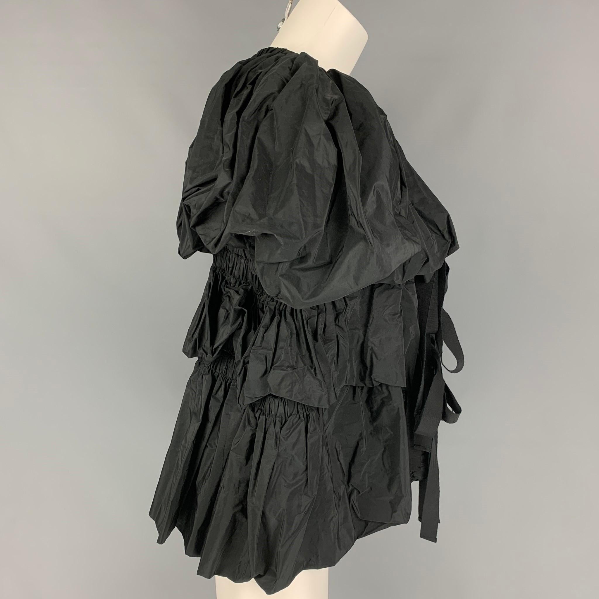 DRIES VAN NOTEN SS 20 jacket comes in a black taffeta polyester featuring a oversized loose fit, puff sleeves, elastic details, and a self tie closure. 

New With Tags. 
Marked: XS
Original Retail Price: $1,050.00

Measurements:

Shoulder: 18