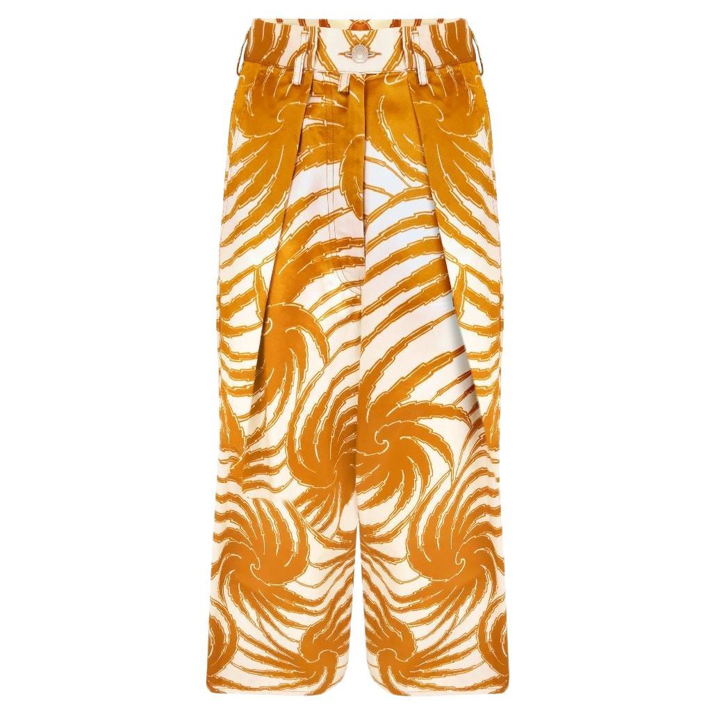 DRIES VAN NOTEN SS 2016 Wide Leg Cropped Satin Palm Print Pants For Sale