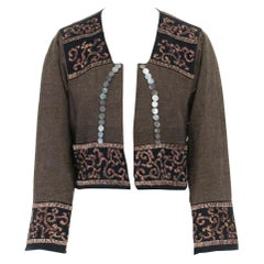 DRIES VAN NOTEN SS06 brown linen ethnic embroidery cropped jacket FR38 M