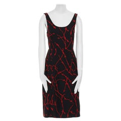 DRIES VAN NOTEN SS14 black red barbwire embroidery knee length dress S FR36