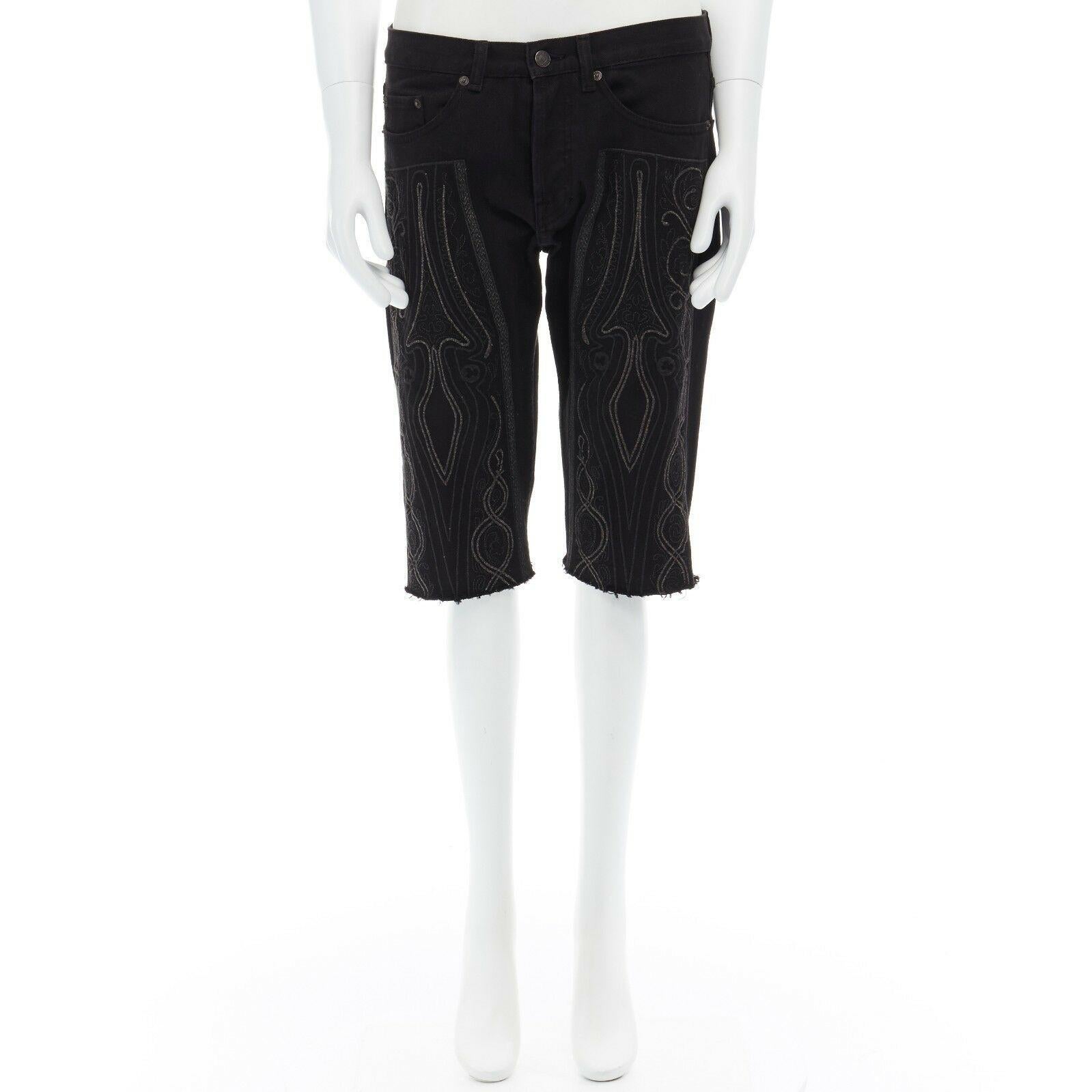 Black DRIES VAN NOTEN SS15 black baroque embroidered cut off jeans denim shorts M 32