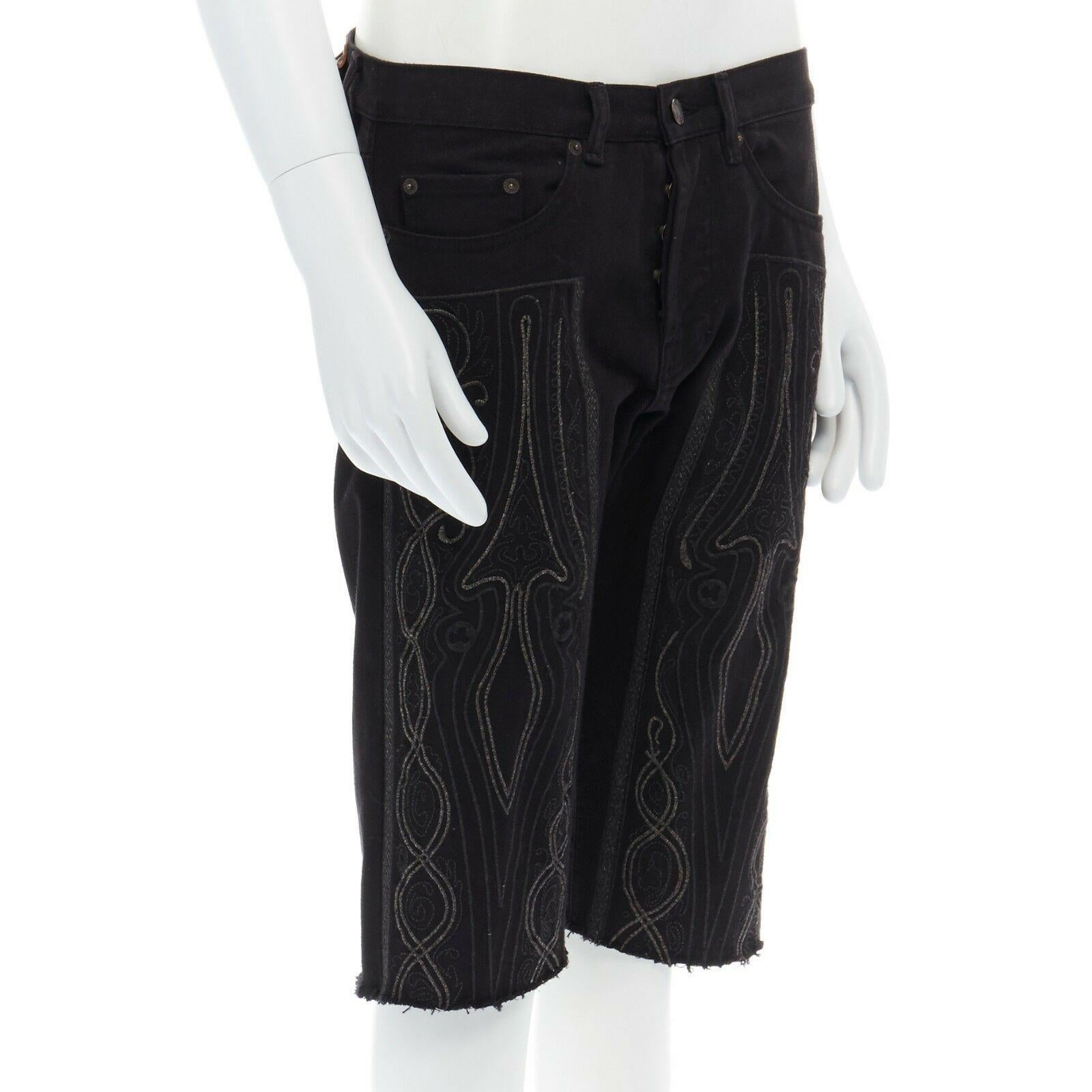 DRIES VAN NOTEN SS15 black baroque embroidered cut off jeans denim shorts M 32