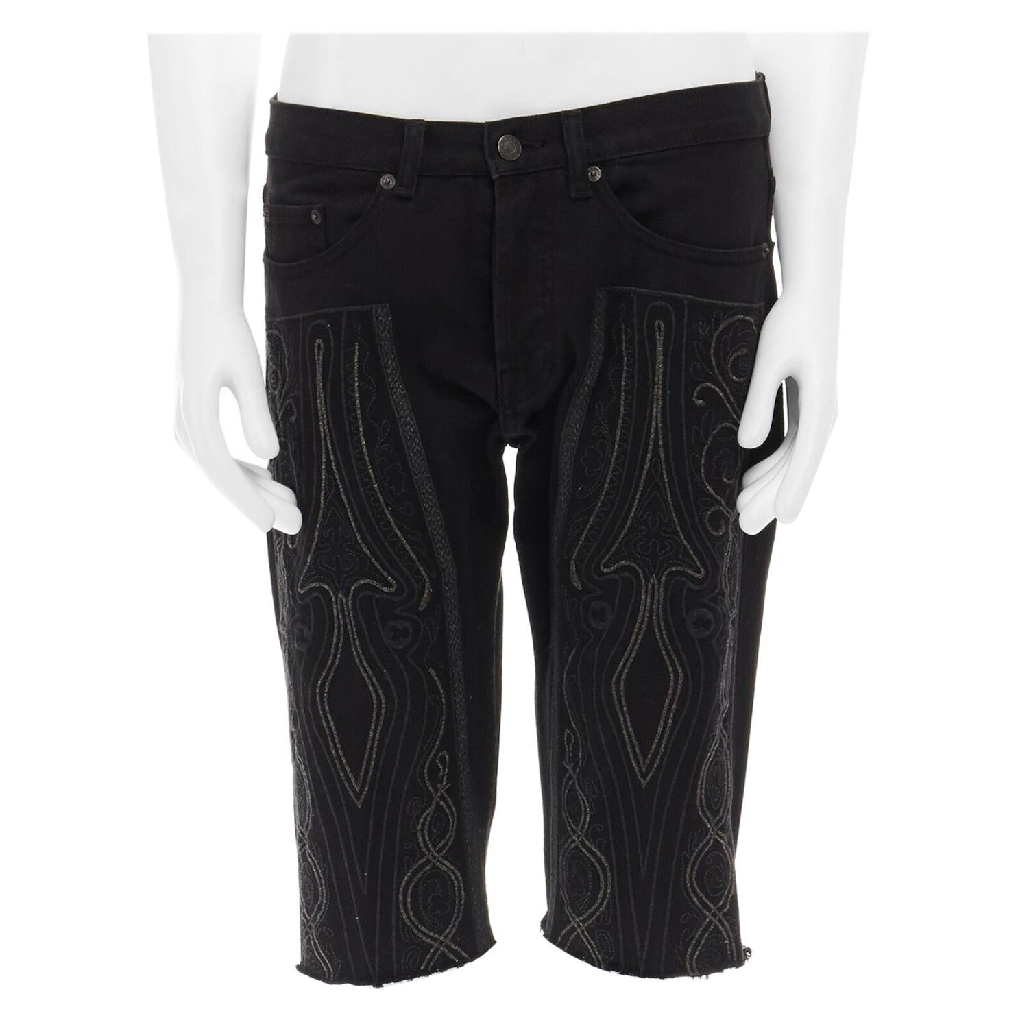 DRIES VAN NOTEN SS15 black baroque embroidered cut off jeans denim shorts M 32"