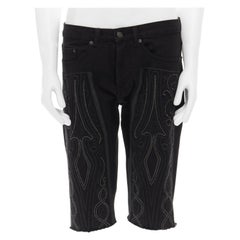 DRIES VAN NOTEN SS15 black baroque embroidered cut off jeans denim shorts M 32"